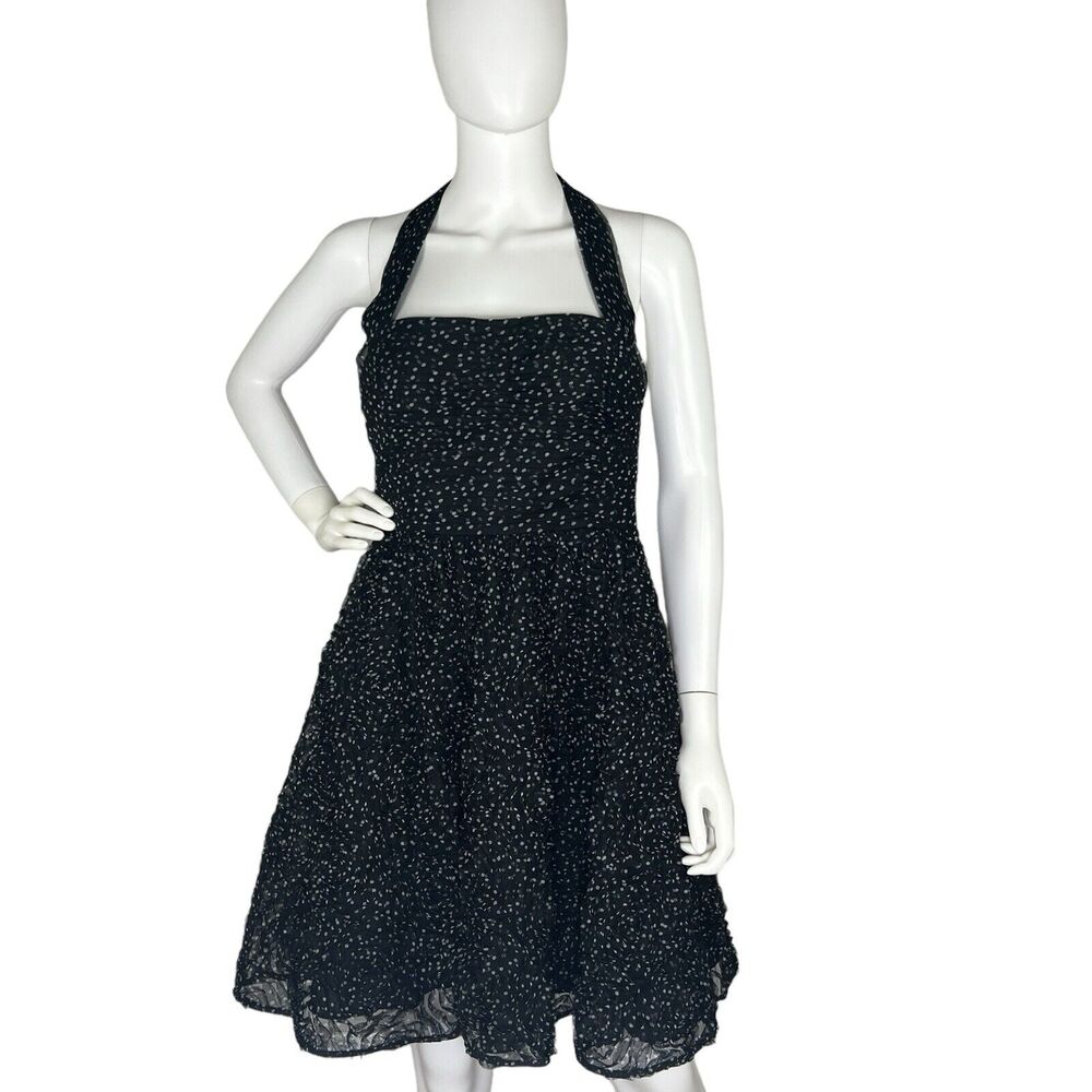 Adrianna Papell Size 8 Black Polka Dot Halter Dress Tulle Fit & Flare Retro Y2K